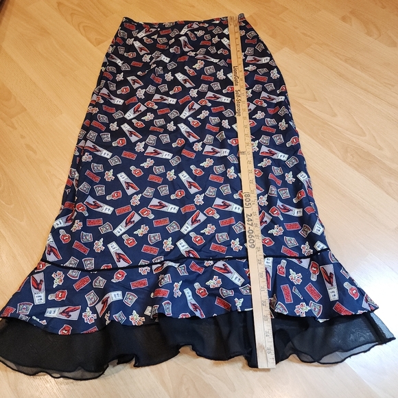 Desert Diva Sherry Holt Horse Ruffle Hem Maxi Skirt Blue Red Size Small Vintage - Picture 9 of 16
